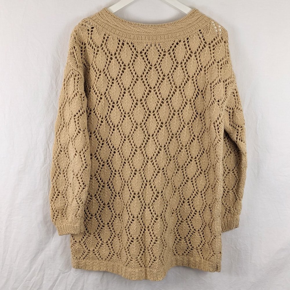VINTAGE 90s Crochet Knit Tan Sweater Size M - Picture 2 of 4